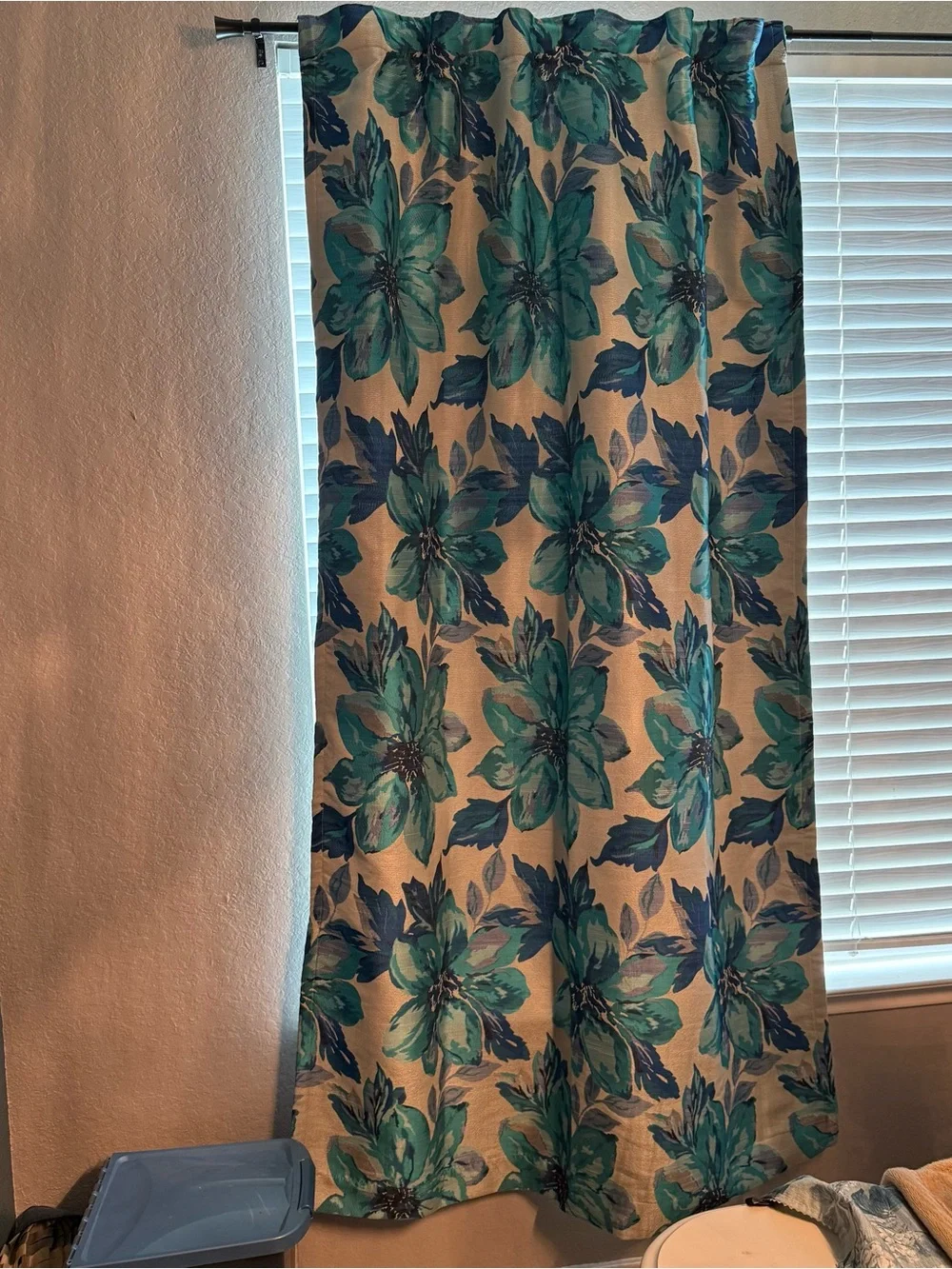 Pier 1 Imports Curtain Panel Hidden Tab Top Blue Floral Brocade 50x84” Lined